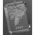 Rectangle Beveled Ornament w/ Silver Cord - Optic Crystal